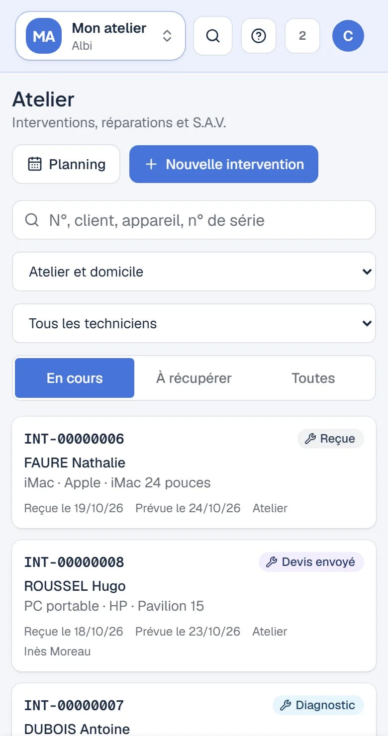 Les mêmes interventions sur téléphone, en cartes.